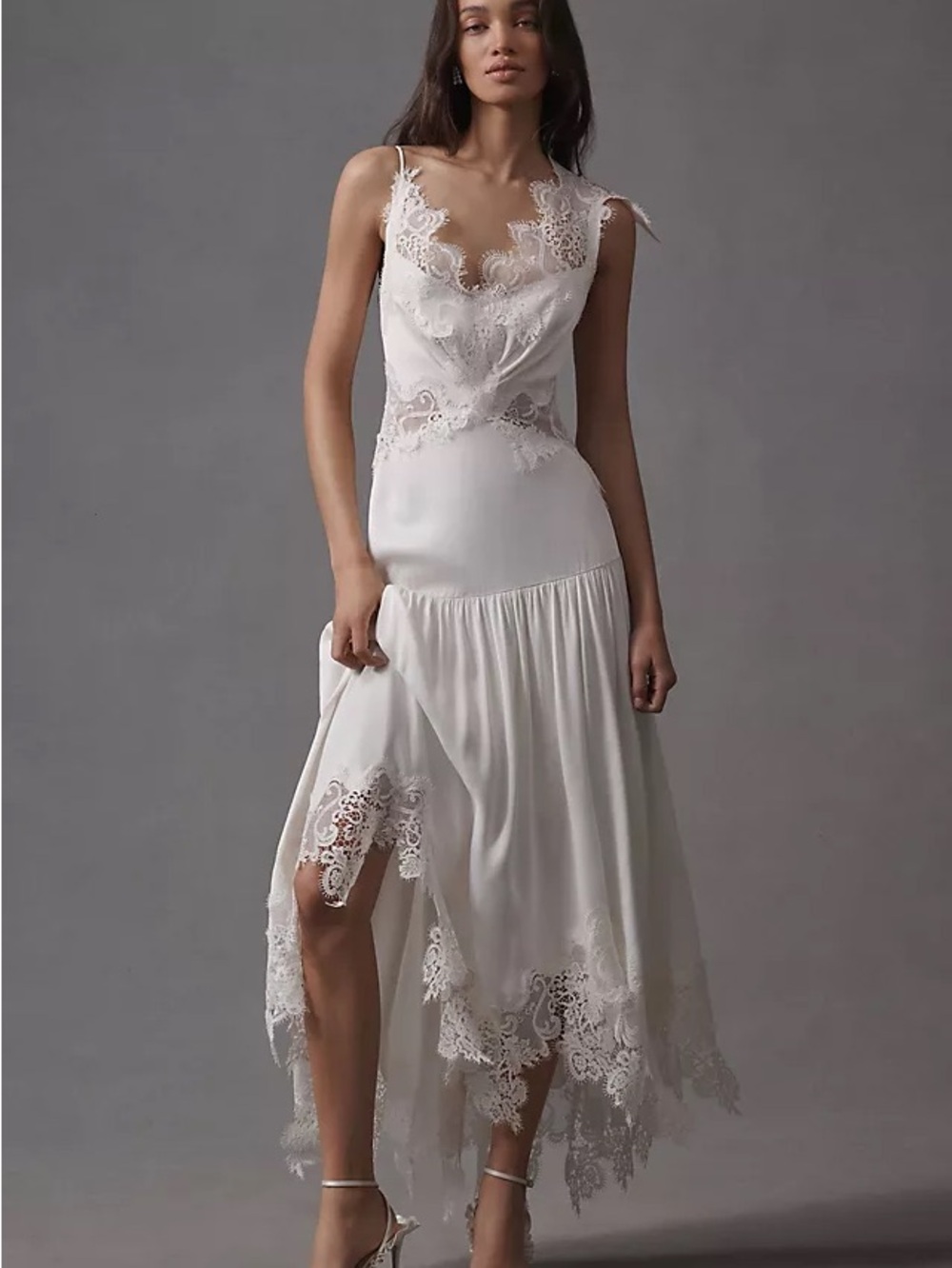 Anthropologie BHLDN White Lace-Trim Maxi Dress